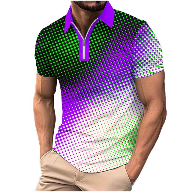 Birdeem T-Shirt Blouse à Fermeture Éclair pour Hommes, Décontracté, Imprimé, Manches Courtes, Col Rabattu