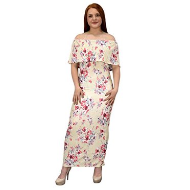 Peach Couture Robe Longue Maxi d'Été pour Femme, Style Bohème Gitane Vintage à Fleurs, Champagne, Très Grande