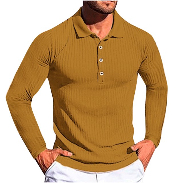 Jalioing Men's Collared Shirt Long Sleeve Button Golf Shirts Business Casual Ribbed Stretchy Pullover Tee