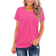 thumbnail image 2 of Erwazi T-shirt d'Été à Manches Courtes pour Femmes, Col Rond, devant Plissé, T-Shirt Décontracté, 2 of 7