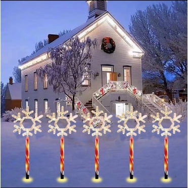 Solar LED Snowflake Pathway Lights,Christmas Snowflake Pathway Lights,Outside Walkway Markers Lights,Christmas Pentagram Snowflake Ground Lights Santa Claus Yard Decoration Holiday Ground Lights