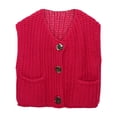 thumbnail image 1 of Women's Sleeveless Knit Cardigan Vest Solid Color Pocket Button Front Short Spring Summer Outerwear Coat, 1 of 7