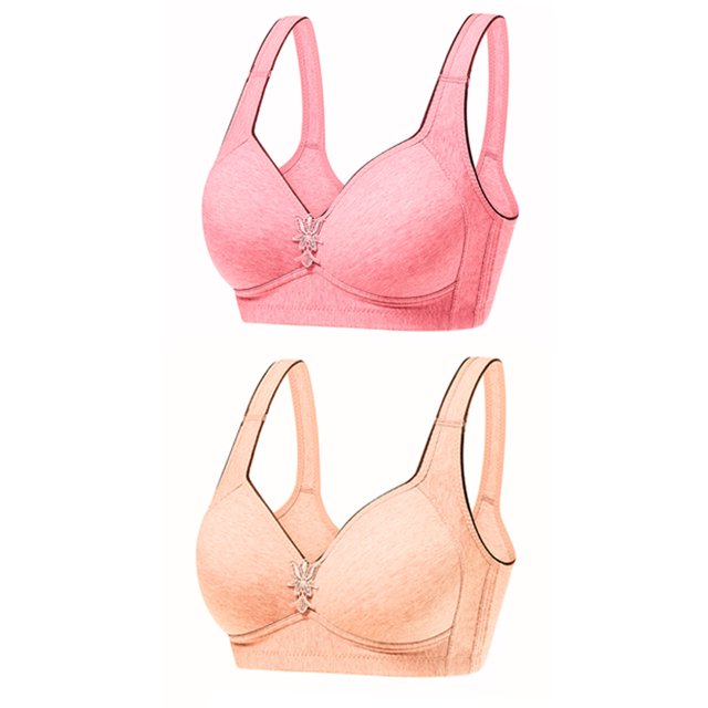 Timegard 2pc Bras for Women No Underwire Full-Coverage Wide Strap Comfortable Everyday Bras with Support