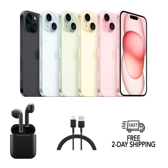 Refurbished Apple iPhone 15 A2846 (Fully Unlocked) 128GB Black (Grade A) w/ Wireless Earbuds