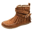 thumbnail image 1 of Bottines pour Femmes Confortables Couleur Unie à Franges Grande Taille Décontractées Mi-Cylindriques Tête Ronde Style Western, 1 of 9