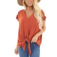 thumbnail image 2 of Pompotops T-Shirt Ample à Manches Courtes Col en V Uni pour Femmes avec Poche, 2 of 9