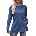thumbnail image 1 of Pisexur Womens Casual Asymmetrical Sweater Solid Color Long Sleeve Ribbed Knit Sweater Crew Neck Button Front Pullover, 1 of 3