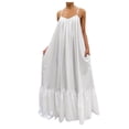 thumbnail image 2 of HKEJIAOI Robes de Sortie pour Femmes Offres Liquidation Cadeau de la Saint-Valentin Femmes Mode Décontractée Robe Unie à Bretelles Poche Ample Dos Nu Grande Robe Évasée Blanc, 2 of 9
