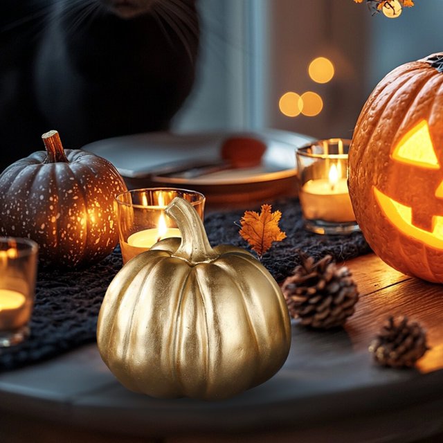 Set Of Four Gold Plated Brass Pumpkins In Shapes High End Thanksgiving And Fall Table Centerpieces For Luxurious Home Decor