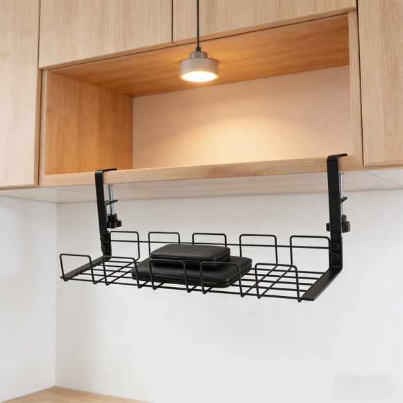 Étagère sous le Bureau Sans Perçage, Organiseur de Câbles, Étagère de Rangement en Acier Inoxydable avec Pinces Ajustables, Convient aux Surfaces de Bureau de 0,5 à 1,6 Po d'Épaisseur, Étagère pour Bureau d'Ordinateur
