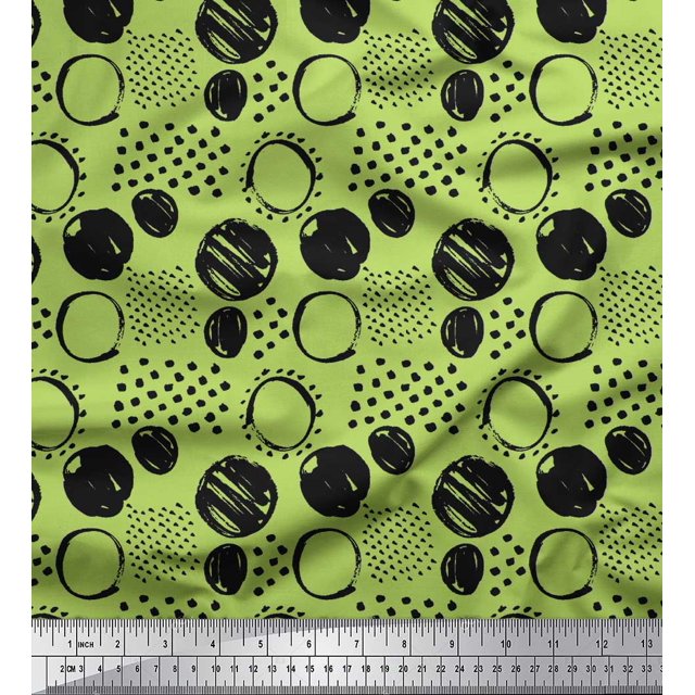Soimoi Green Cotton Duck Fabric Dots & Circle Geometric Decor Fabric Printed Yard 56 Inch Wide
