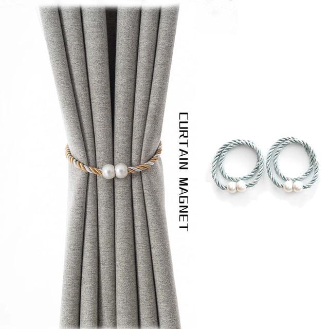 Cagogo Magnetic Curtain Tiebacks, No Drill No Tools Installation, Strong Magnetic Curtain Holders, Decorative Curtain Straps, Curtain Weaving and Fixing Ropes, for Living Room and Bedroom, 16 Inch