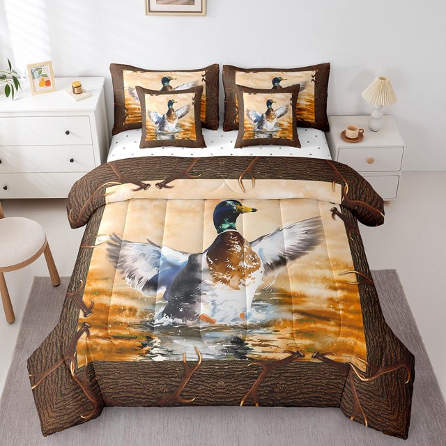 YST Duck Colvert Ensemble de Douillette 7 Pcs, Literie Rustique de Ferme avec Mignons Animaux, Très Grand Lit
