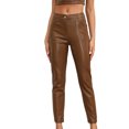 thumbnail image 2 of LSLJS Fall Fashion Women Casual Comfortable High Waisted Pocket Button Zipper Leather Full Length Pants, 2 of 8