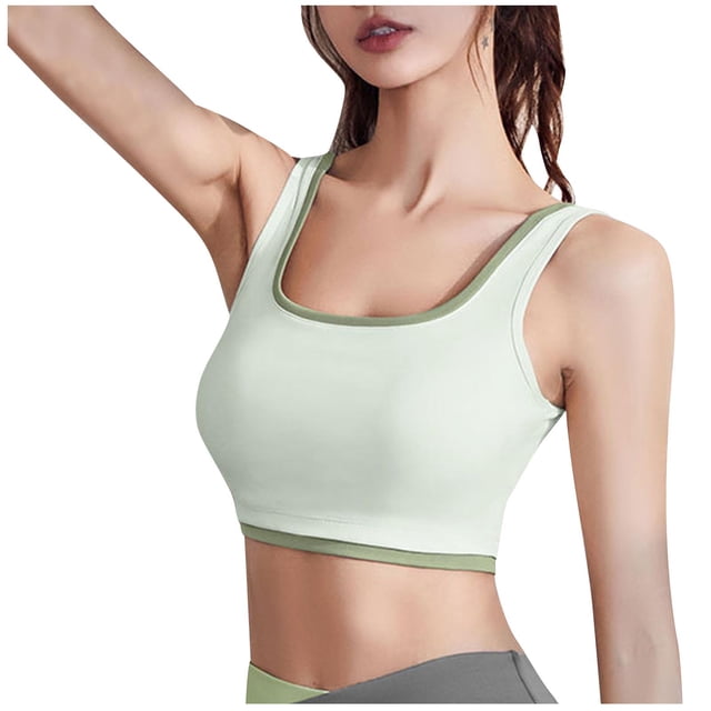 Virmaxy Womens High Impact Sports Bra Shock-Absorbing Gathering Collection and Complementary Breast Color Matching Edging No Wear Sports Bra Green-2 XL