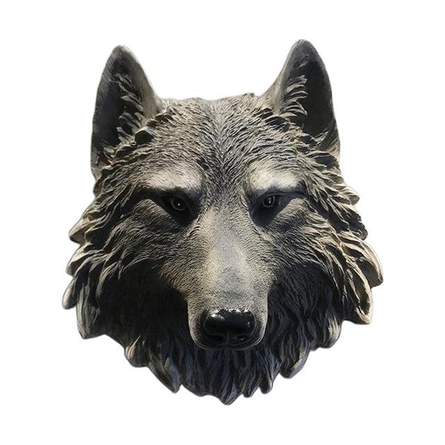 kurtrusly Exquisite Animal Head Wall Sculpture Ornament Handcrafted Resin Statue Wolf Large 1Set