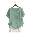 thumbnail image 3 of Shiusina Womens Casual Loose Button Linen Plus Size Daily Boho Tanic T-Shirt Blouse Tops Green, 3 of 4