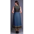 thumbnail image 4 of Bimba Robe Anarkali Bleu Oxford à Motif Cachemire, Col Mandarin, Sans Manches, Kurtis pour Femmes, Robe Maxi à Imprimé, Petit, 4 of 6