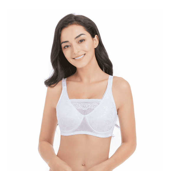 BIMEI Mastectomy Bra with Pockets for Breast Prosthesis Women Wirefree Everyday Bra plus size 8103,White, 36B