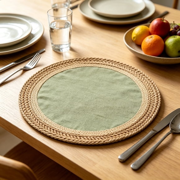 Hand Woven Rattan Placemats Set Of 6, 14.96 Inch Round Heat Resistant Table Mats, Boho Farmhouse Wicker Charger Plates For Dining Table Kitchen Decor