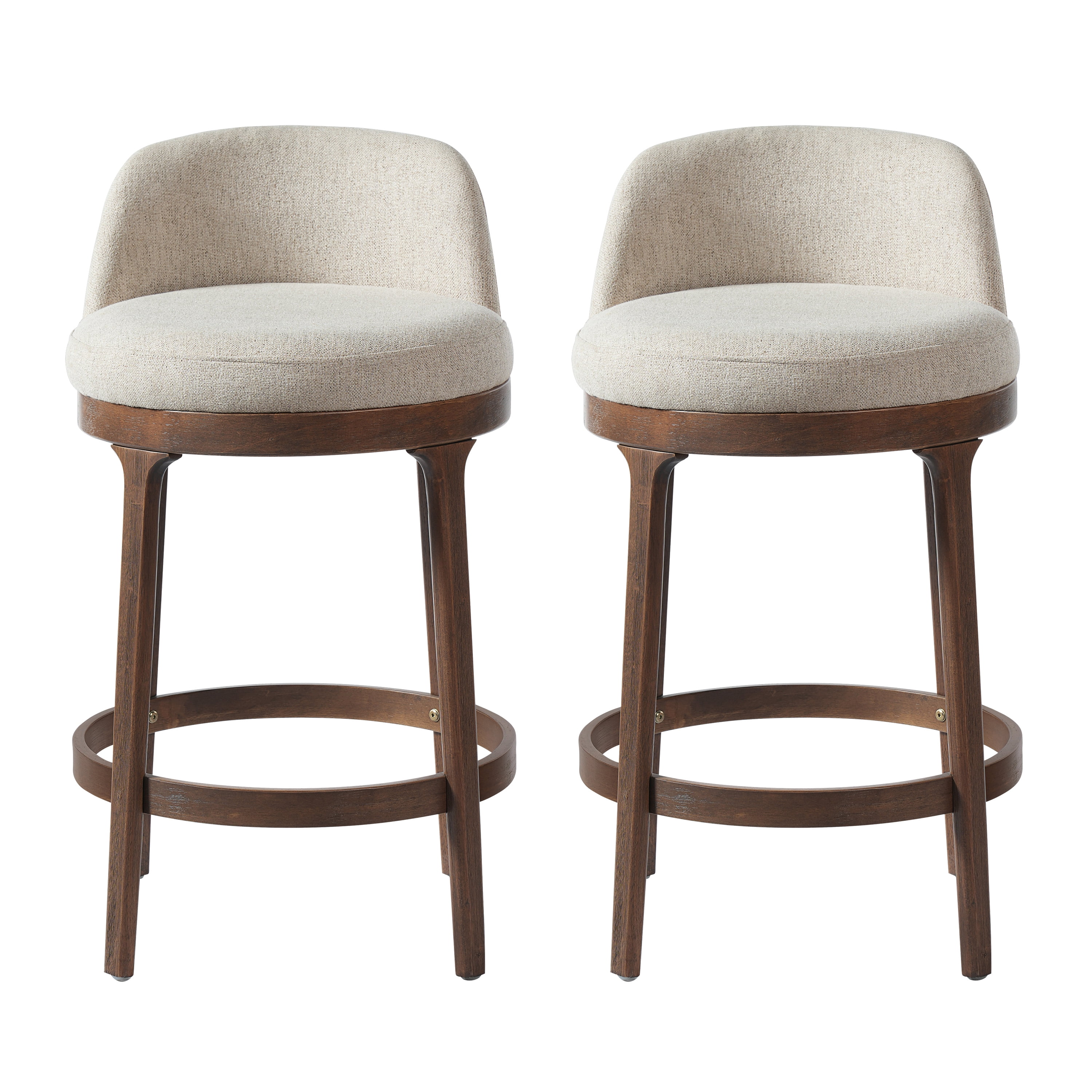 Noble House Chloe Counter Height Bar Stool Set of 2,Beige Upholstered Seat,Walnut + Beige