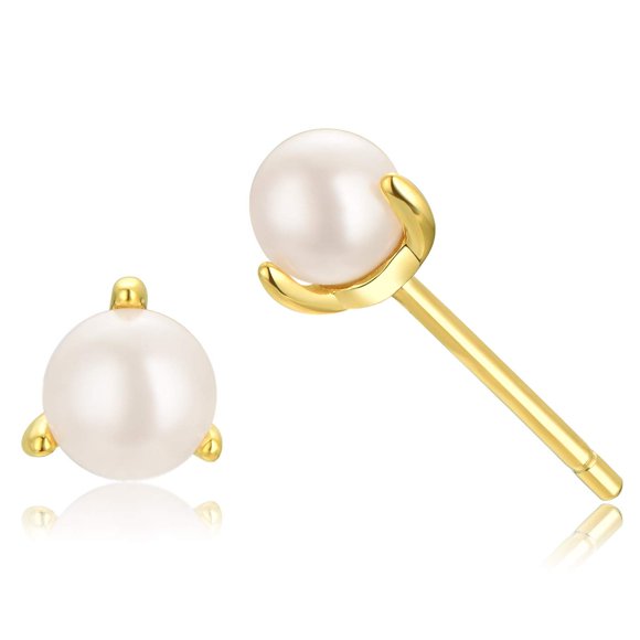 Clous de Perles - Boucles d'Oreilles Mini Perles d'Eau Douce Blanches 3 mm en Vermeil Or 18 K