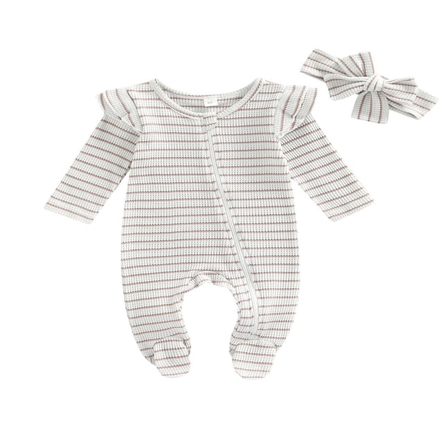 Combinaison pour Bébé Fille à Manches Longues avec Fermeture Éclair, Volants, Patchwork, Décontractée, Fête, Rue, Printemps, Combinaison + Bandeau