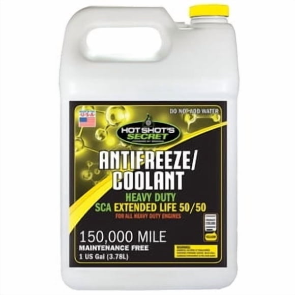 Hot Shot s Lubrification Secrète Spécialités Liquide de Refroidissement de Moteur 1G150KY5050 50-50 Antigel Mélangé à de l'Eau Distillée; Jaune; Durée de Vie de 150000 Miles; Bouteille de 1 Gallon; Simple