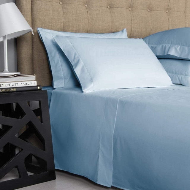 300 Thread Count 100% Egyptian Cotton 4-Piece Bed Sheet Set (1 Flat, 1 Fitted Sheet, 2 Pillow Covers) 24 Inches Deep Pocket Solid Pattern