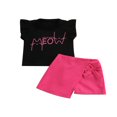 thumbnail image 1 of Kid Girl Short Skirts Outfits  Fly Sleeve Cartoon Letter Printed Crew Neck Tops + Solid Color Bow-Knot Decor Skirts Set, 1 of 7
