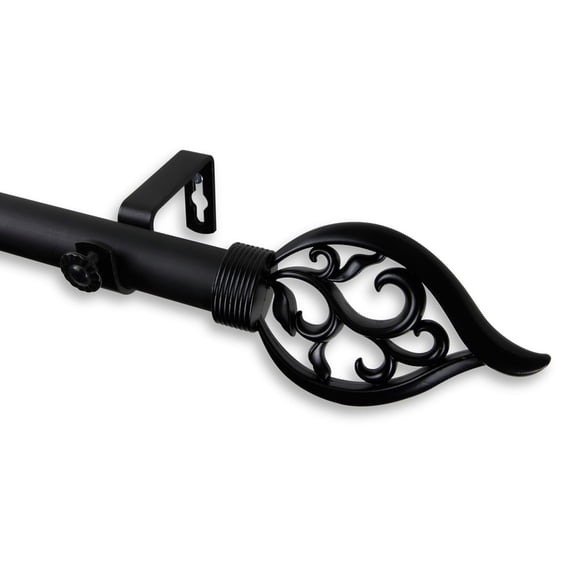 Rod Desyne 1" Flora Curtain Rod, 28-48", Black