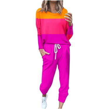 Cameland Daily,Two Piece Outfits for Women Fall,Womens Colorblock Sweatsuits Sets 2 Pieces Jogger Sets with Pockets Long Sleeve Jogging Sweat Suit