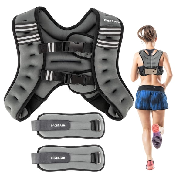 Intexca Weighted Vest with Ankle/Wrist Weights, Adjustable Weight Vest with Reflective Stripe for Workout, Strength Training, Running (6 LBS)