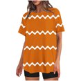thumbnail image 1 of Mikilon Ensemble Élégant pour Femmes 2 Pcs Mode Décontractée Rayé Imprimé Col Rond Épaule Tombante Short Ensemble Deux Pièces Orange-C 2TG, 1 of 4