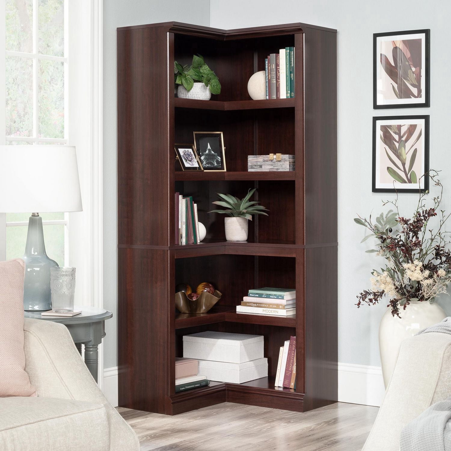 Sauder Select Corner Bookcase, Select Cherry Finish