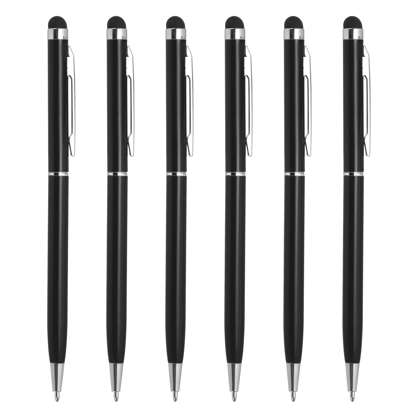 Unique Bargains 6pcs Metal Stylus Pen Ballpoint Pen 2 in 1 Universal Retractable Ink Pen with Stylus Tips, Black