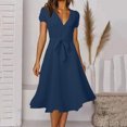 thumbnail image 2 of 2025 Robe d'Été pour Femmes, Confortable, Ample, Ligne A, Robe d'Été pour Femmes, Couleur Unie, Manches Courtes, Décolleté en V Profond, Robe Longue, 2 of 4