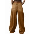 thumbnail image 4 of Womens Wide Straight Leg Mid Rise Baggy Pocket Denim Jeans Without Belt Dark Brown L, 4 of 8