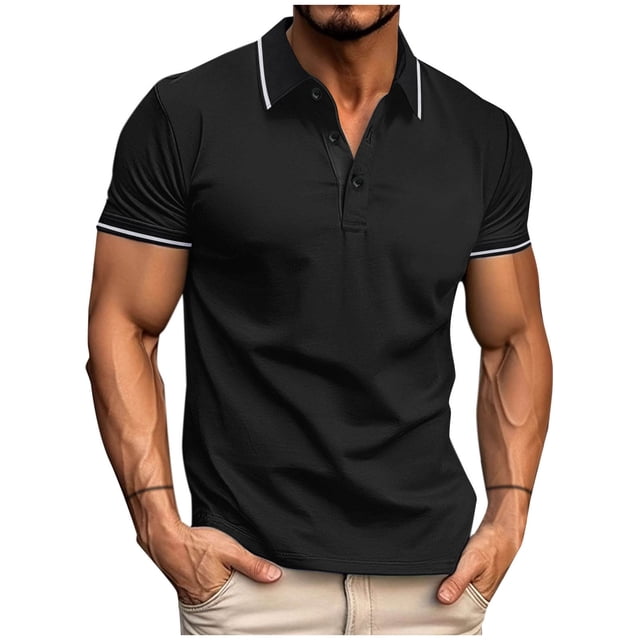 Besolor T-Shirt à Manches Courtes pour Homme, Col Ras du Cou Classique à Col Boutonné, Chandail Décontracté d'Été, T-Shirt Basique