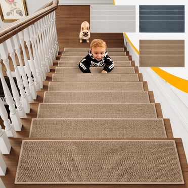 Tyidzon 4 Pack Stair Treads for Wooden Steps, 8x30 Inch Carpet Stair Treads Non Slip, Edging Stair Runner for Kid, Elders, Dog, White