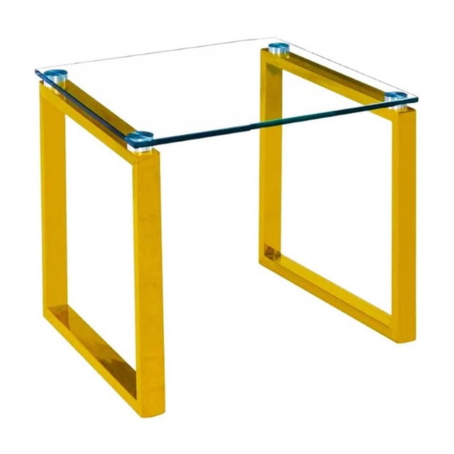 Canadian Table Basse d'Extrémité Delta or avec Dessus en Verre Trempé Transparent de 12 mm et Pieds Rectangulaires Chromés Dorés, une Table d'Appoint Moderne pour Salon Convenant aux Lampes, Livres Ou Articles Décoratifs.