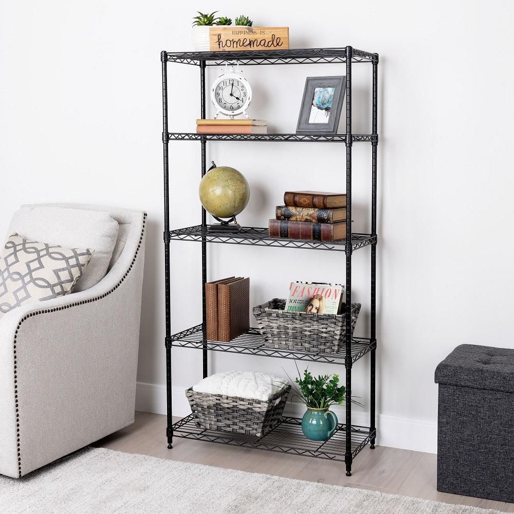 Seville Classics 5-Tier Steel Shelving with Levelling Feet - Black - 60" H x 30" W x 14" D