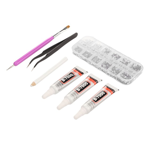 Kit de Colle Strass, Kit de Colle Strass à Ongles Coupe Multi Facettes pour la Fabrication de Bijoux Blanc