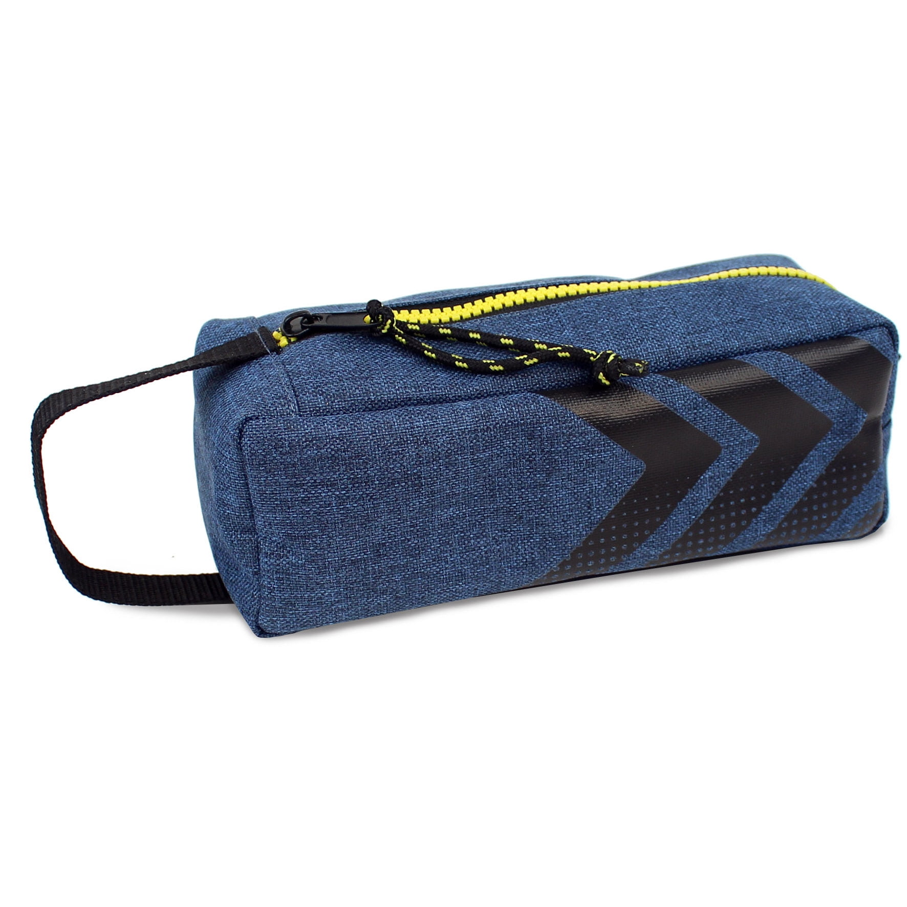 Pen+Gear Étui à crayons sportif à 1 fermeture à glissière, polyester bleu, fermeture à glissière et tirette jaunes, le collège et l’école secondaire