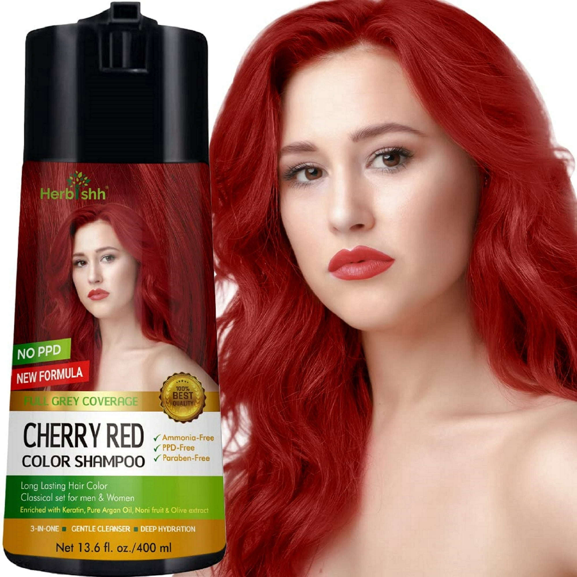 Herbishh Hair Color Shampoo – Enriched Dye Shampoo & Conditioner- PPD Free - Ammonia-Free Hair Dye Shampoo (Cherry Red)