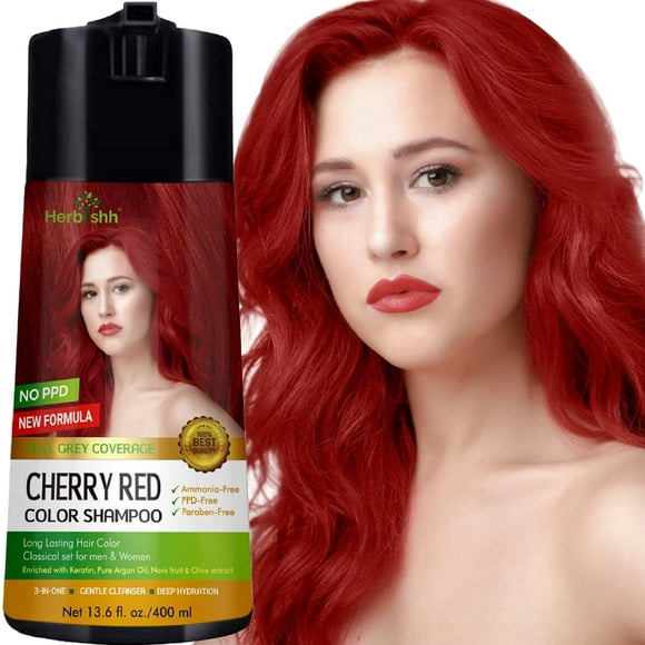 Herbishh Hair Color Shampoo – Enriched Dye Shampoo & Conditioner- PPD Free - Ammonia-Free Hair Dye Shampoo (Cherry Red)