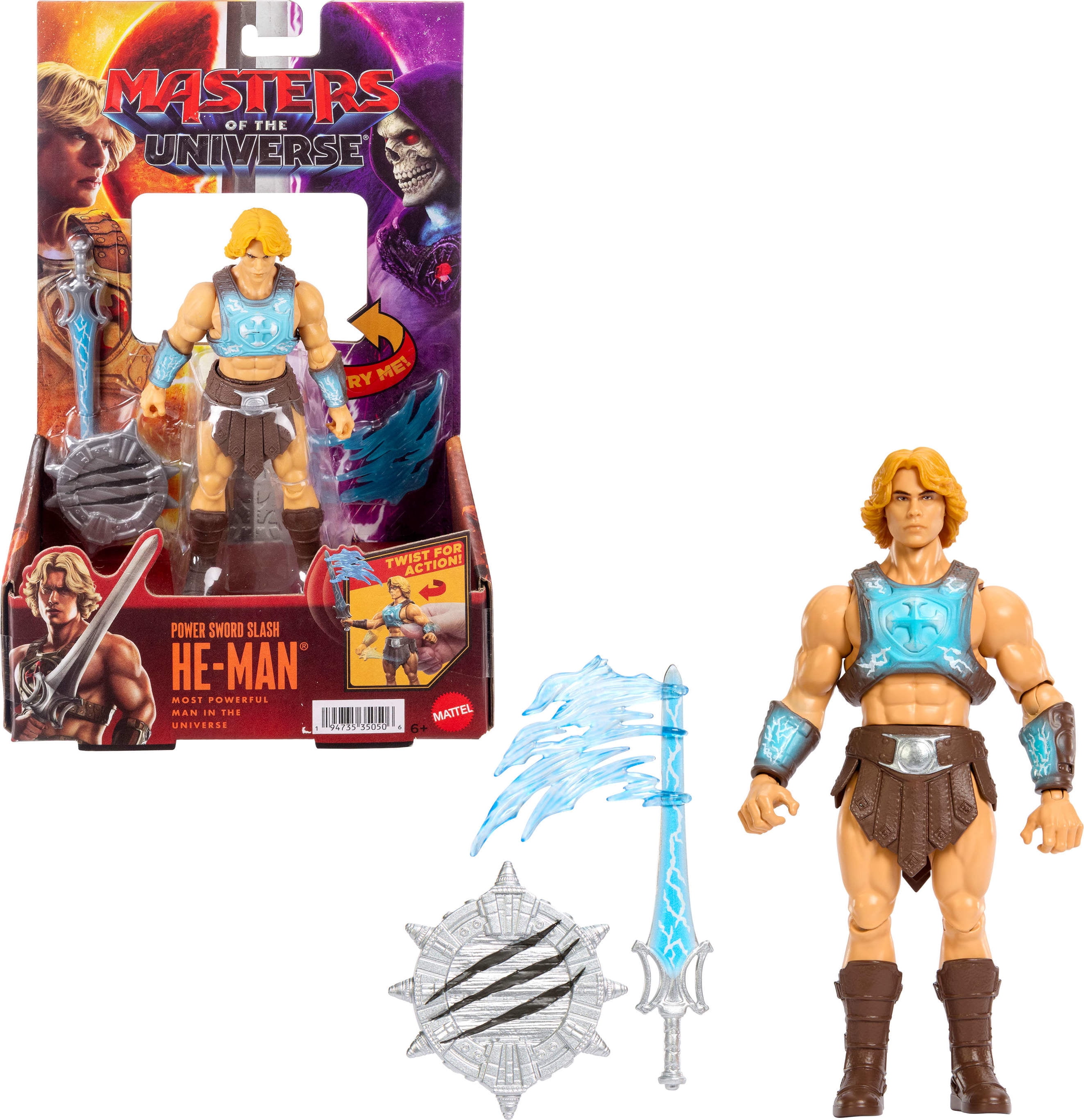 Masters of the Universe He-Man Power Sword Slash Feature Figure Toy, 5.5 Inch Twist & Release Action