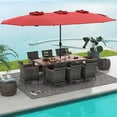 thumbnail image 3 of Costway 10 Pieces Patio Wicker Dining Set with Double-Sided Patio Umbrella 8 Armchairs Red, 3 of 9