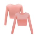 thumbnail image 2 of WTXUE T-Shirts à Manches Longues, Chemises à Col Rond pour Femmes, Col Aguichant, Court, Slim, Basique, Haut Rond, Blouse Unie / Décontractée pour Femmes, Pink S, 2 of 6