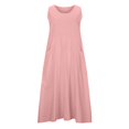thumbnail image 4 of CHOK Robes Décontractées pour Femmes Couleur Unie Sans Manches Coton Lin Poches Longue Robe Dames Plage Été Robes, 4 of 8